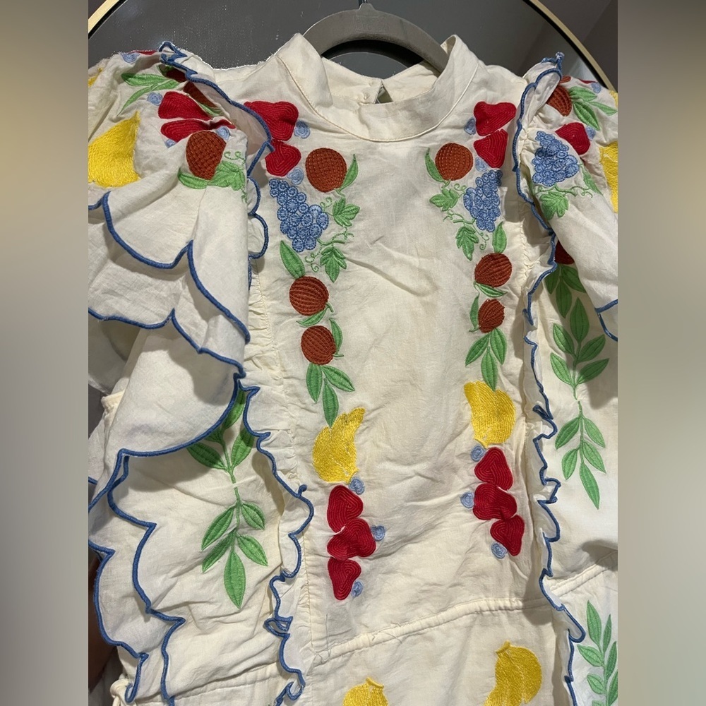 FARM Rio White Mini Dress with Red, Yellow & Green Floral Embroidery - Picture 6 of 9